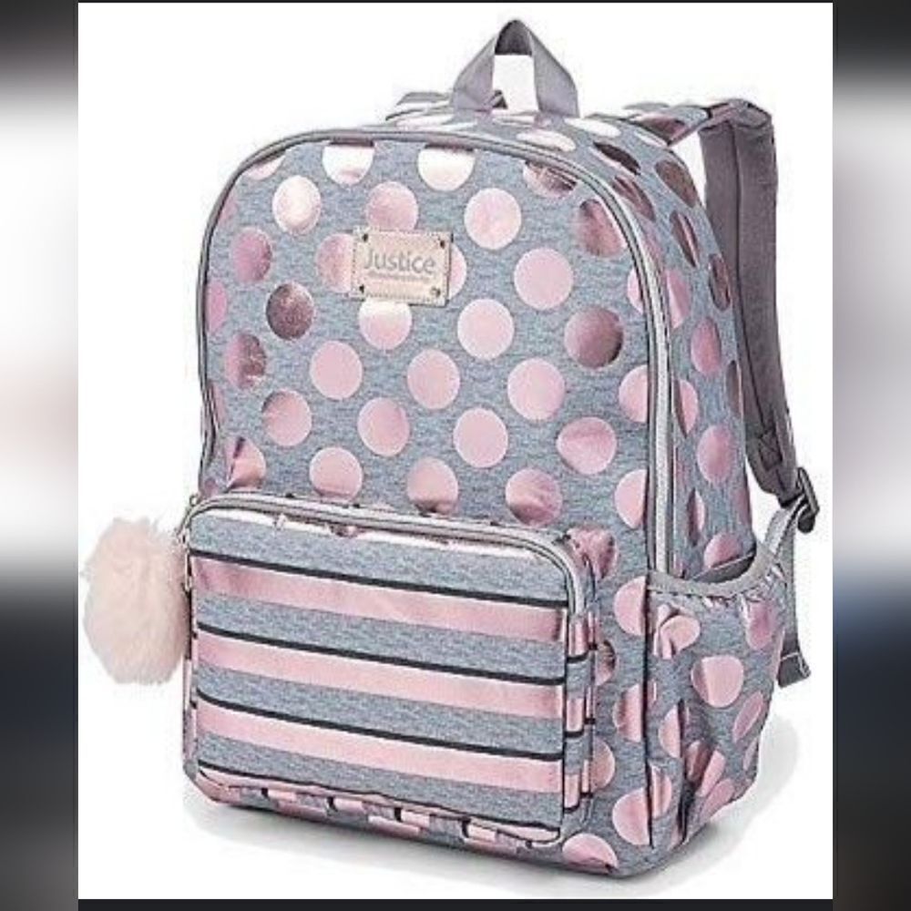 Justice backpack metallic pink and gray